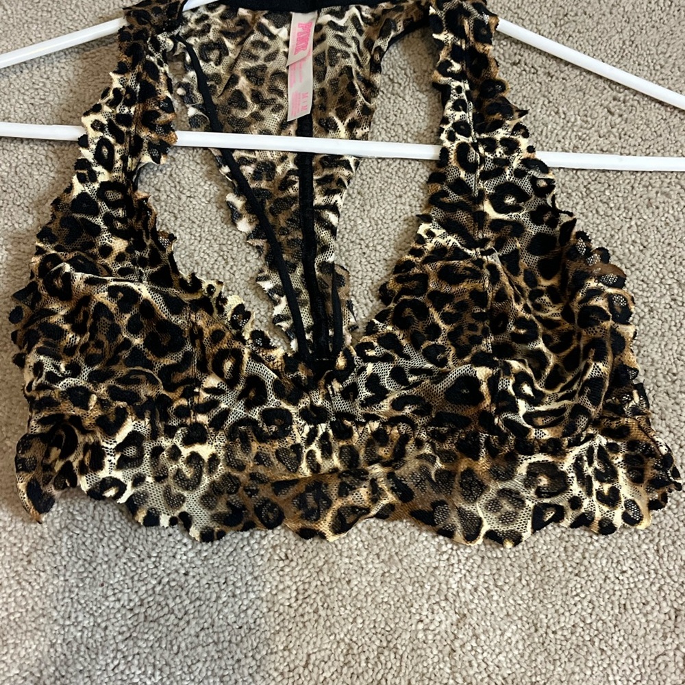 Leopard Print Lace Bralette - Gold & Black PINK Victorias Secret M